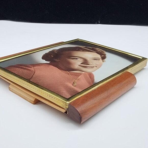 MCM Art Deco Teak Wood & Brass Photo Picture Frame 6.5"x7" VTG - Picture 6 of 9